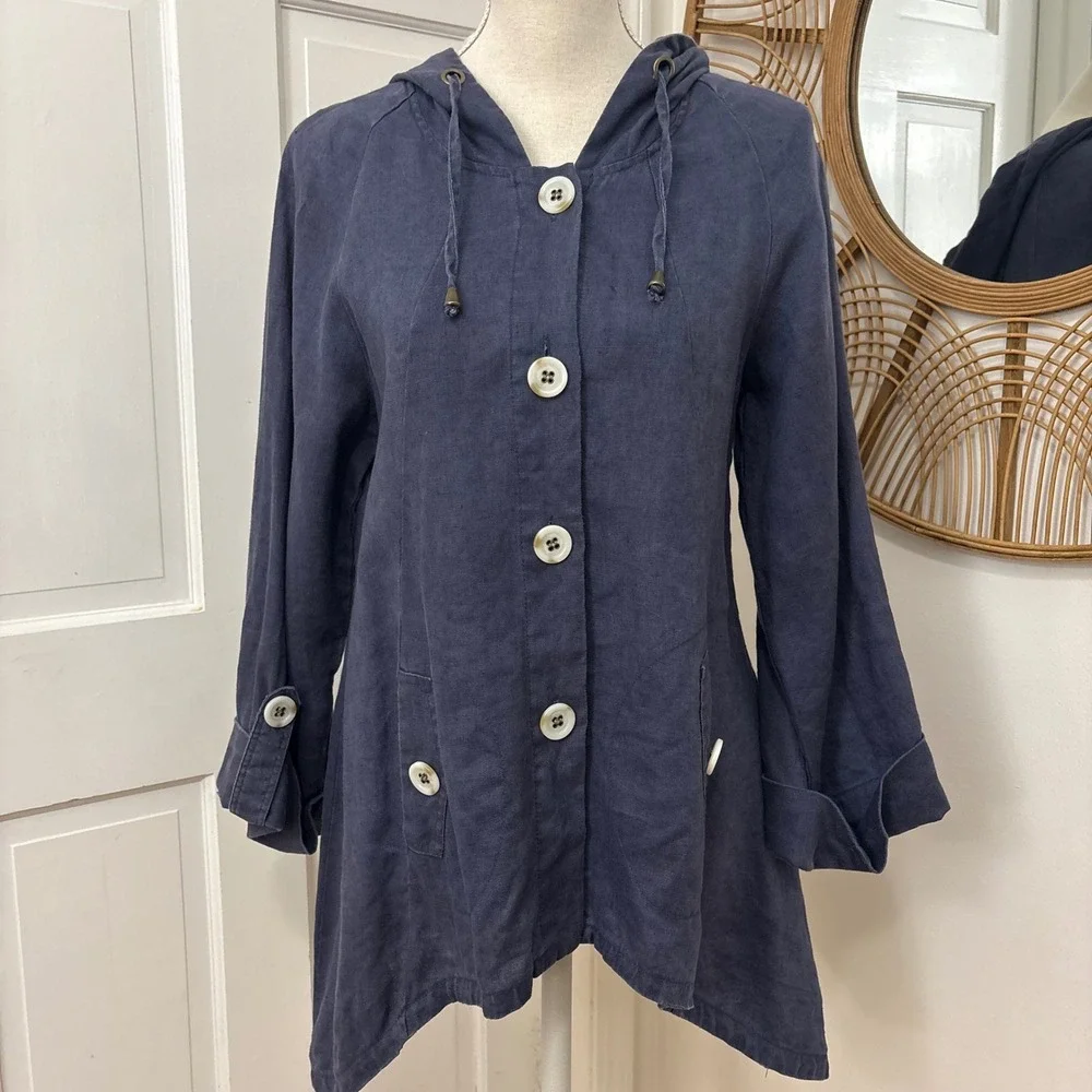 For Cynthia Linen Hooded Jacket M Artsy Boho Shacket Lagenlook Minimalist Layers